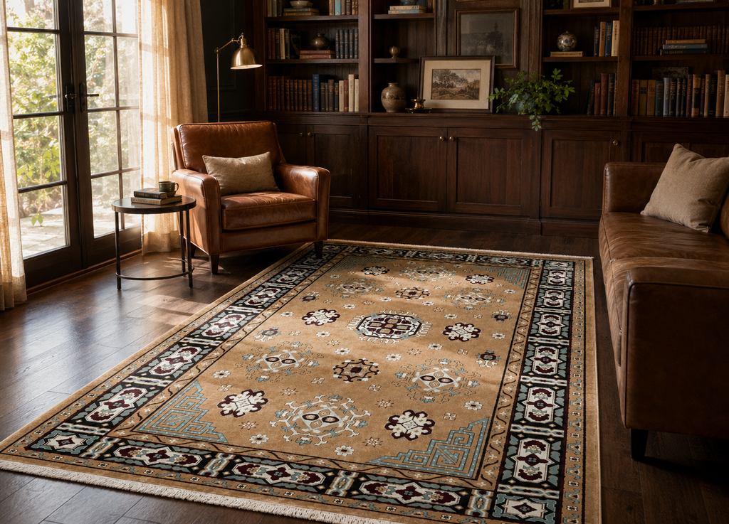 Saray Medallion Sand Silk Rug