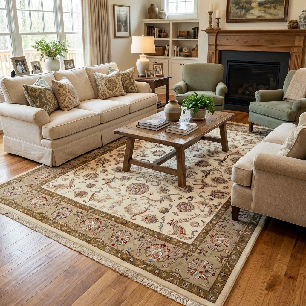 Enderun Silk-Blend Usak Handwoven Rug – 195X275 by Camel Carpet
