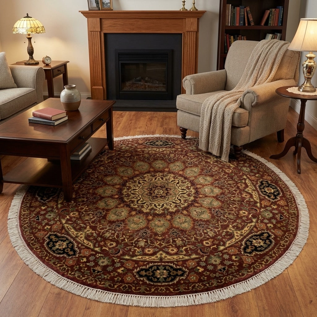 Hayyam Usak Handwoven Round Rug – 143X143 by Camel Carpet