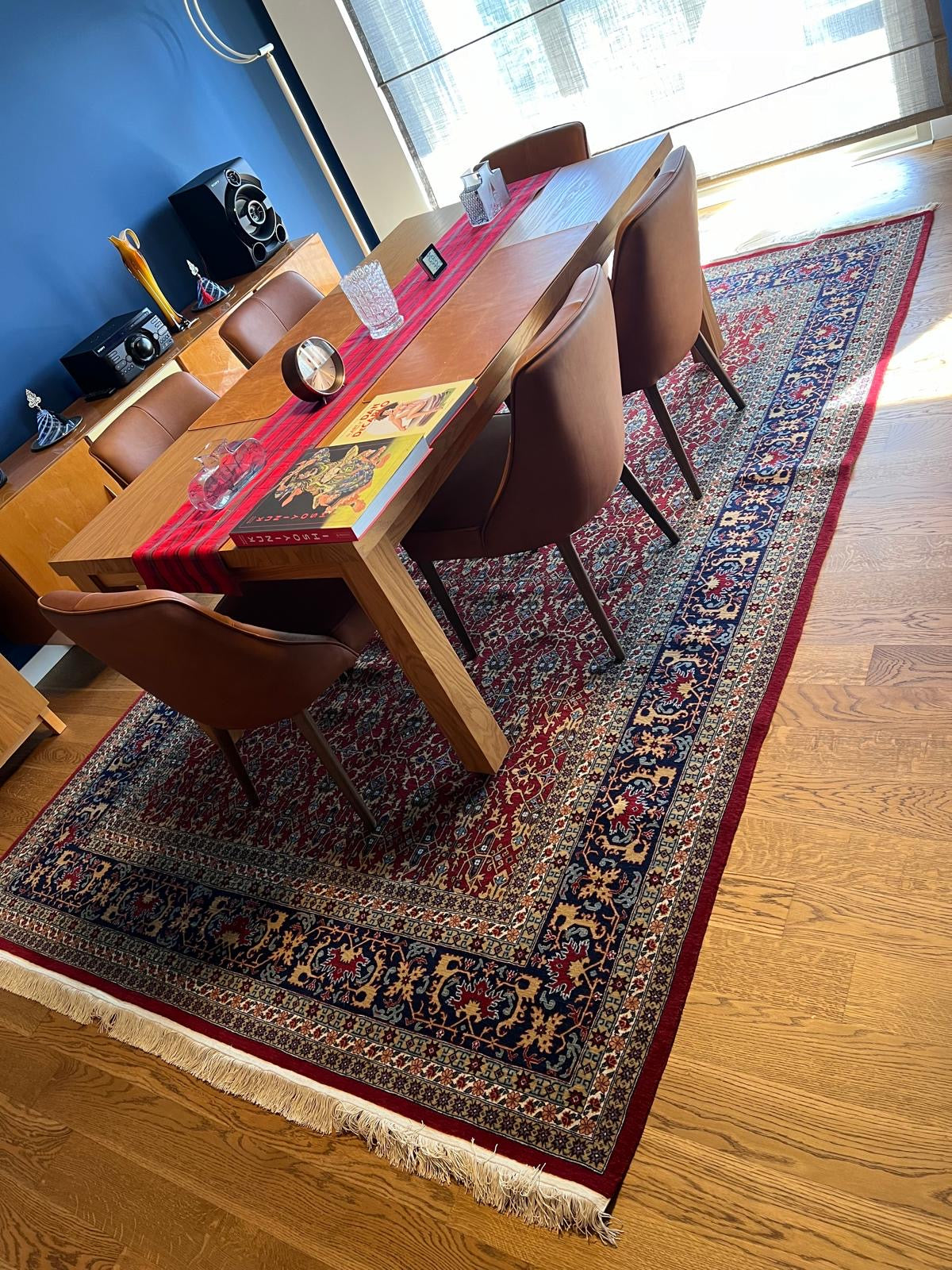 Hereke Red Navy Handwoven Rug by Camel Carpet