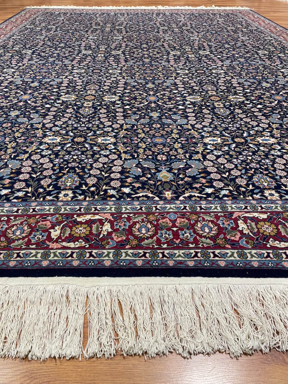 Hereke Yedidagin Cicegi Patterned Navy Handwoven Rug – 275X378 by Camel Carpet