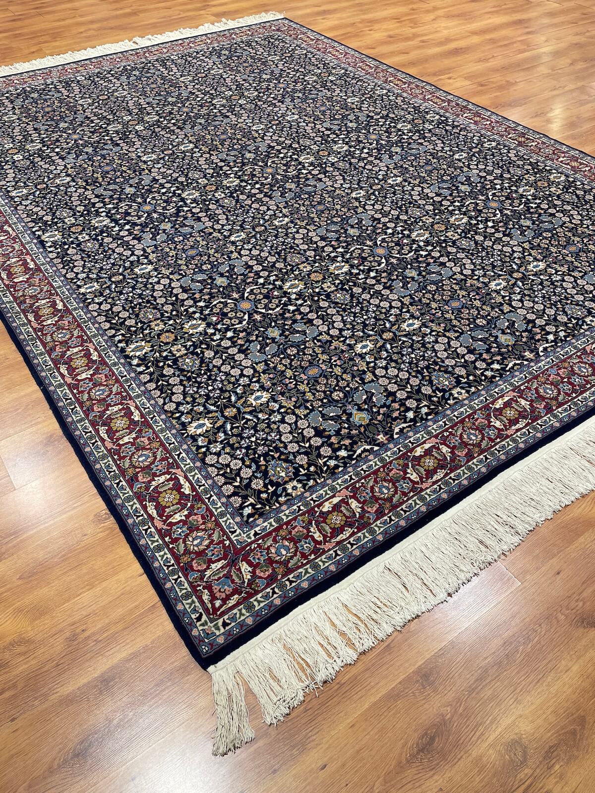 Hereke Yedidagin Cicegi Patterned Navy Handwoven Rug – 275X378 by Camel Carpet