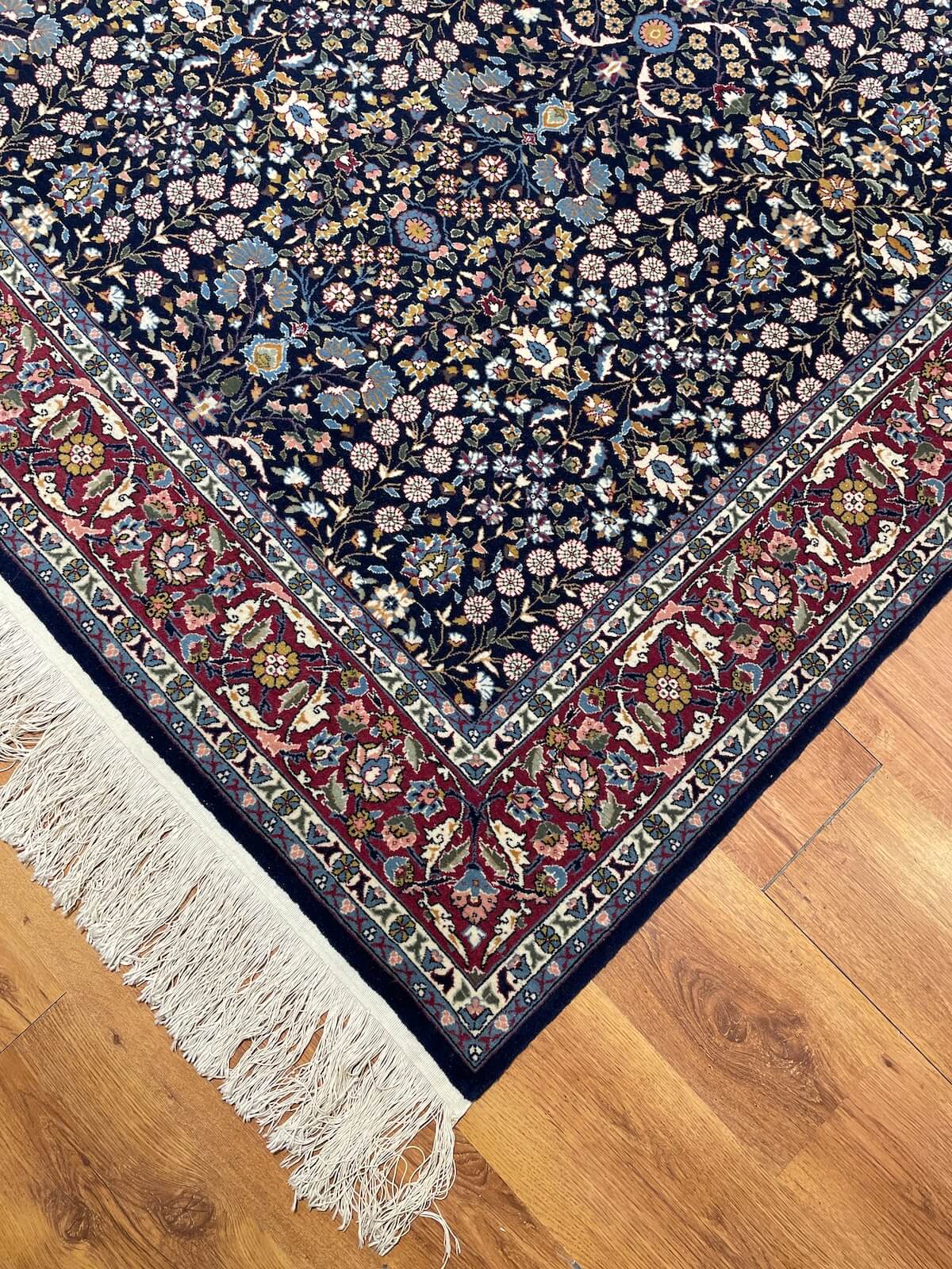 Hereke Yedidagin Cicegi Patterned Navy Handwoven Rug – 275X378 by Camel Carpet