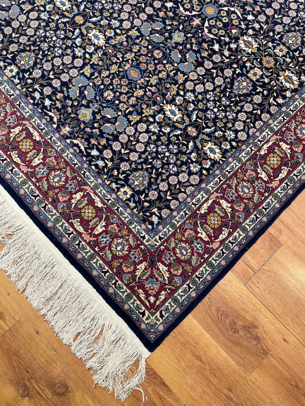 Hereke Yedidagin Cicegi Patterned Navy Handwoven Rug – 275X378 by Camel Carpet
