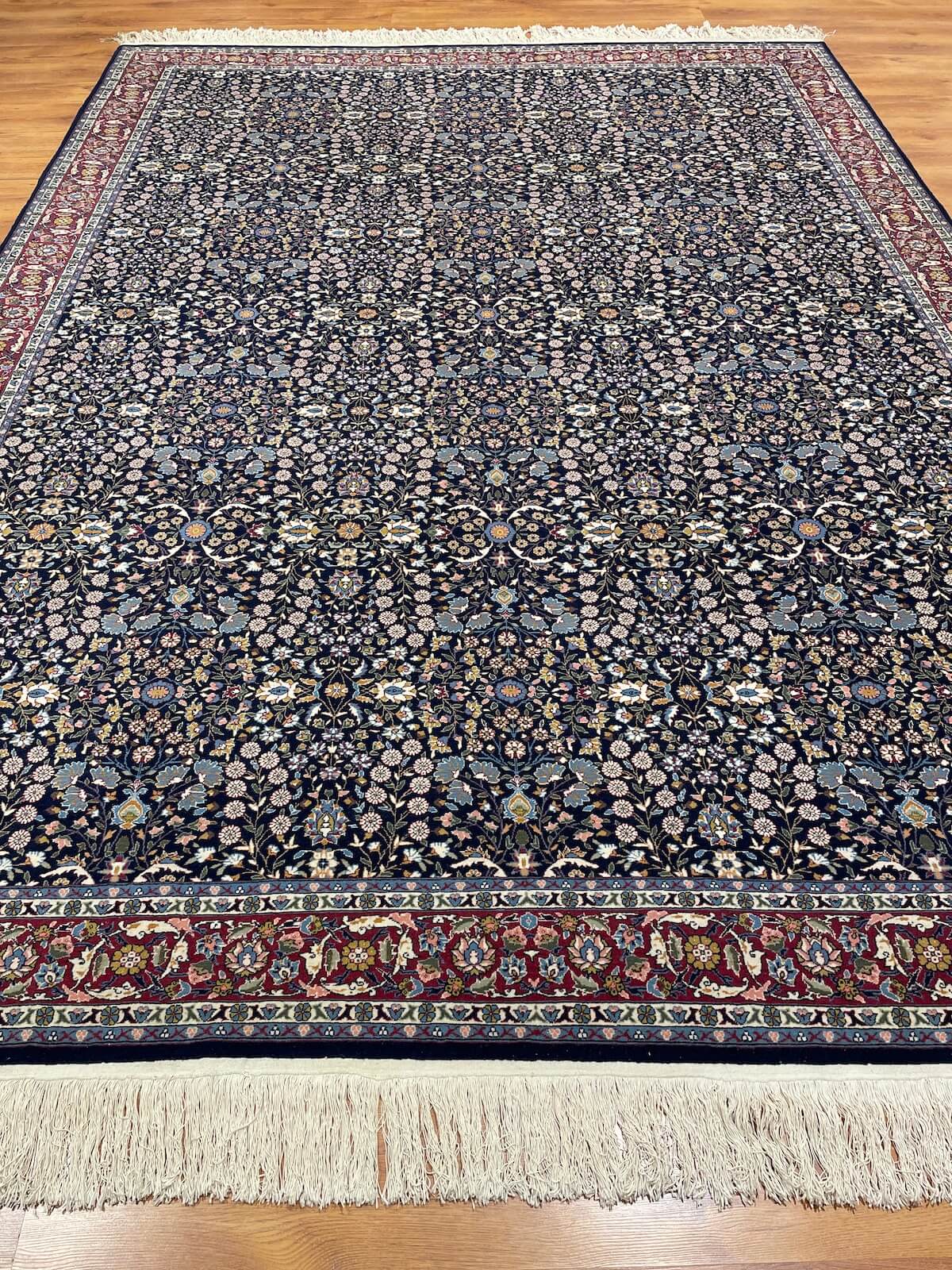 Hereke Yedidagin Cicegi Patterned Navy Handwoven Rug – 275X378 by Camel Carpet