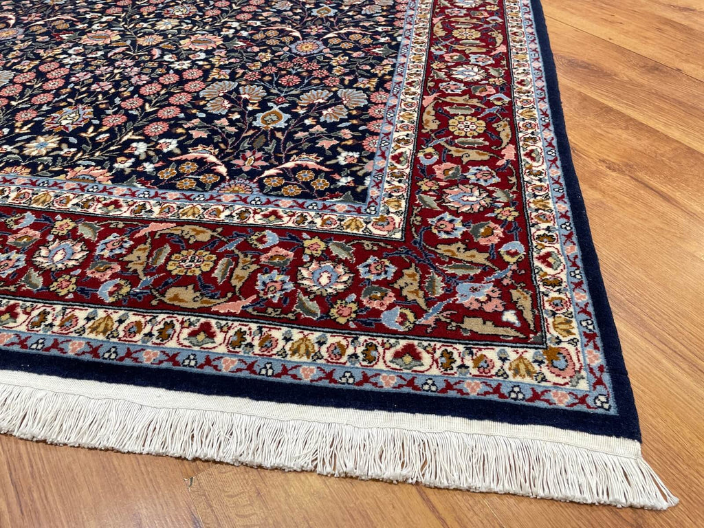 Hereke Yedidagin Cicegi Patterned Navy Handwoven Rug by Camel Carpet