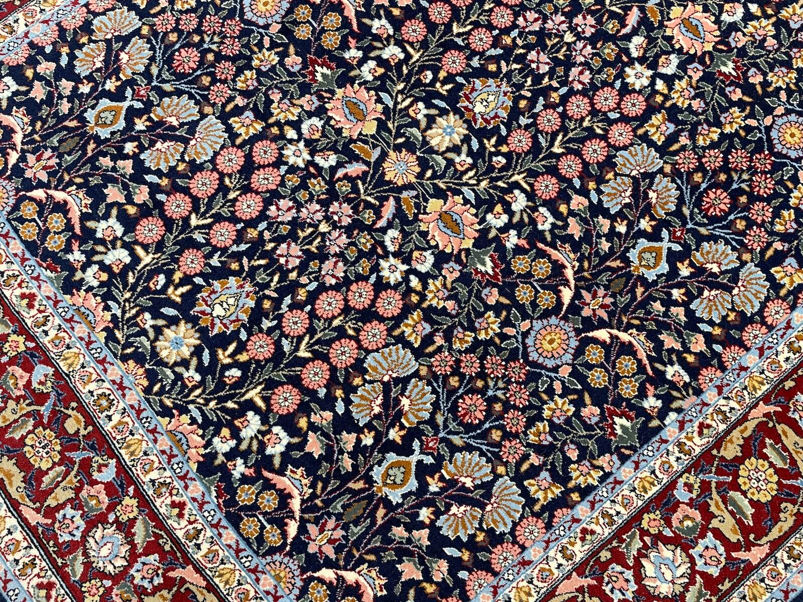 Hereke Yedidagin Cicegi Patterned Navy Handwoven Rug by Camel Carpet