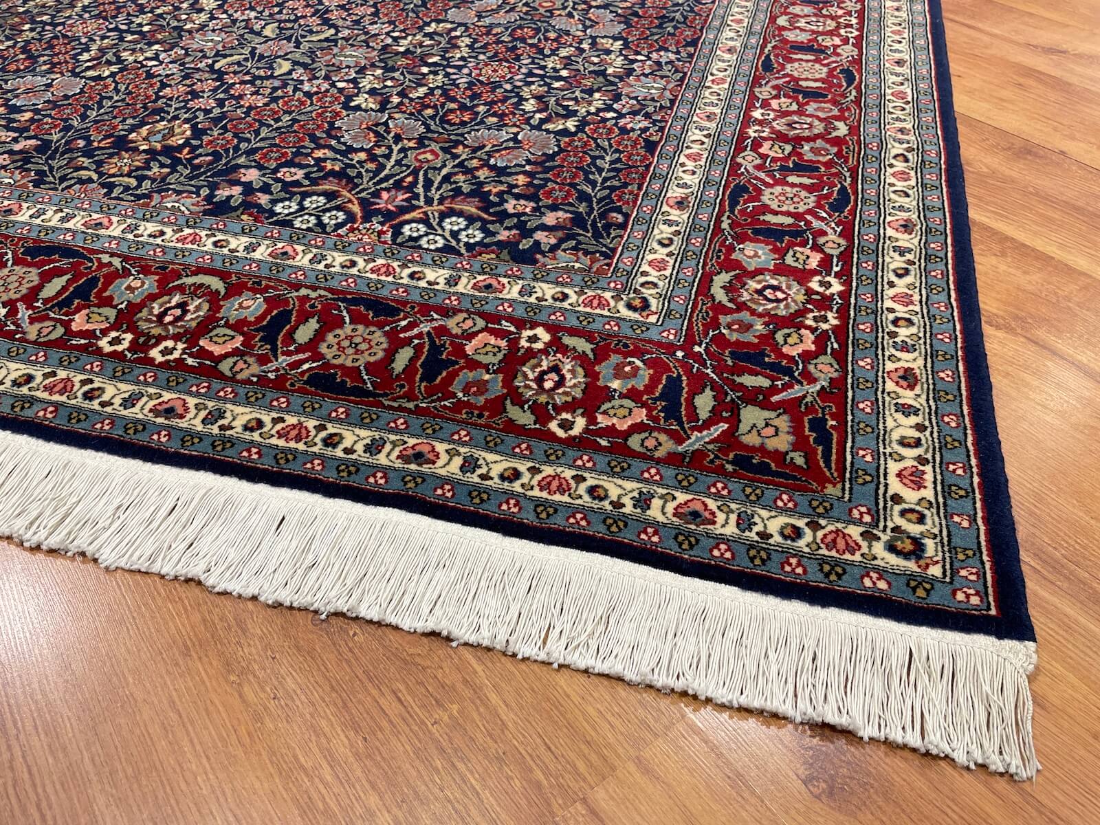 Hereke Yedidagin Cicegi Patterned Navy Handwoven Rug by Camel Carpet