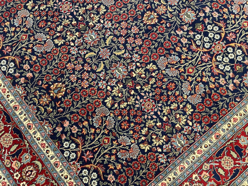 Hereke Yedidagin Cicegi Patterned Navy Handwoven Rug by Camel Carpet