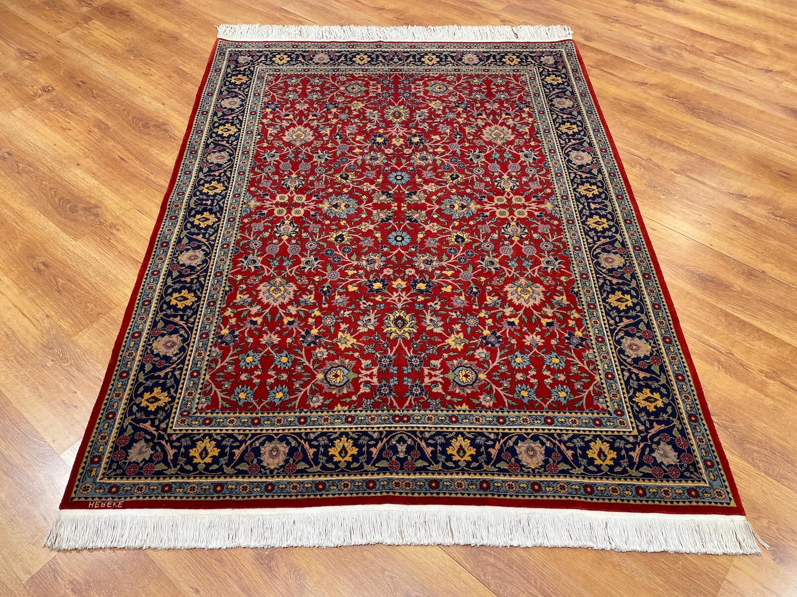 Hereke Scattered Floral Patterned Red Handwoven Rug by Camel Carpet