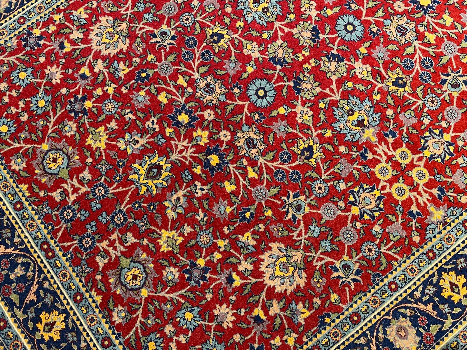 Hereke Scattered Floral Patterned Red Handwoven Rug by Camel Carpet