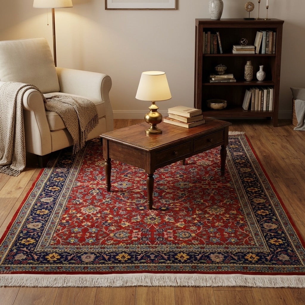 Hereke Scattered Floral Patterned Red Handwoven Rug by Camel Carpet