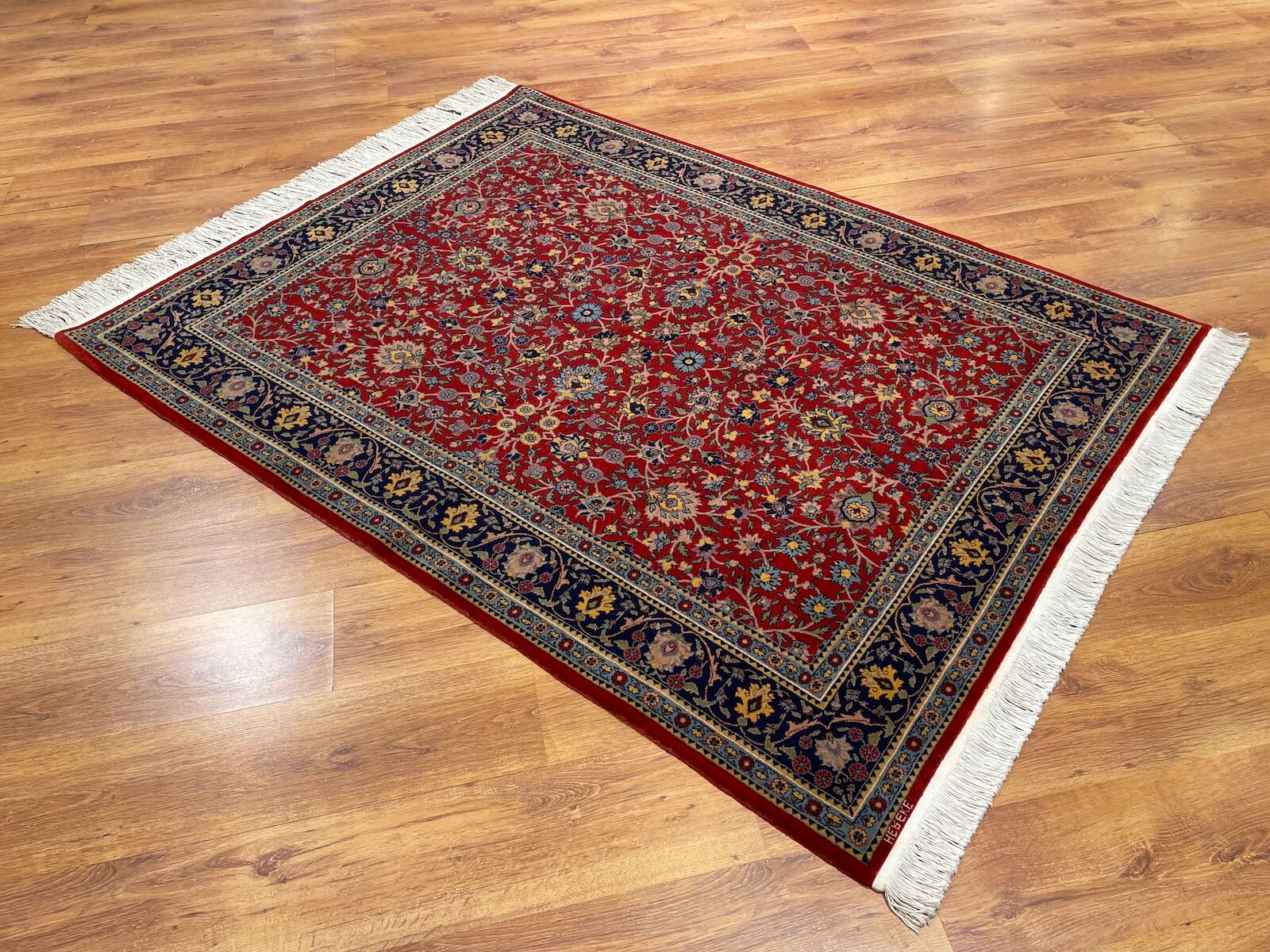 Hereke Scattered Floral Patterned Red Handwoven Rug by Camel Carpet