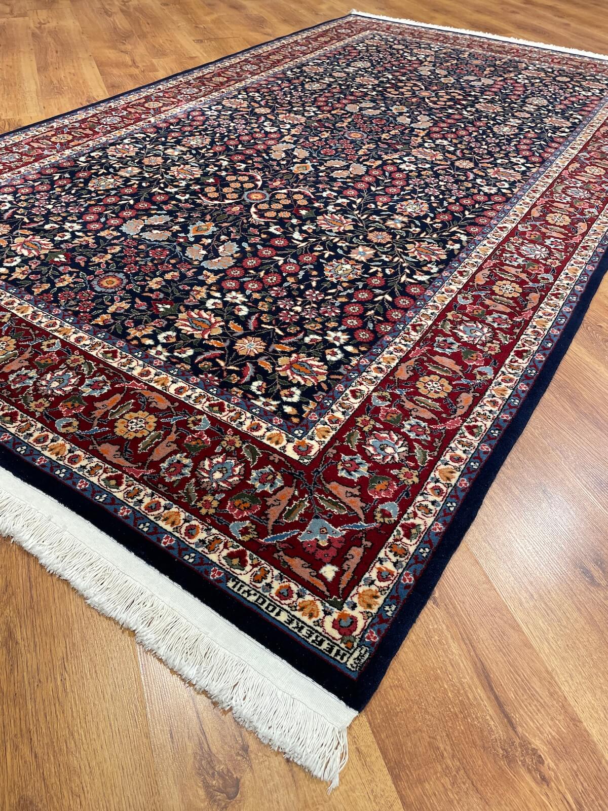 Hereke Yedidagin Cicegi Patterned Navy Handwoven Rug – 150X260 by Camel Carpet