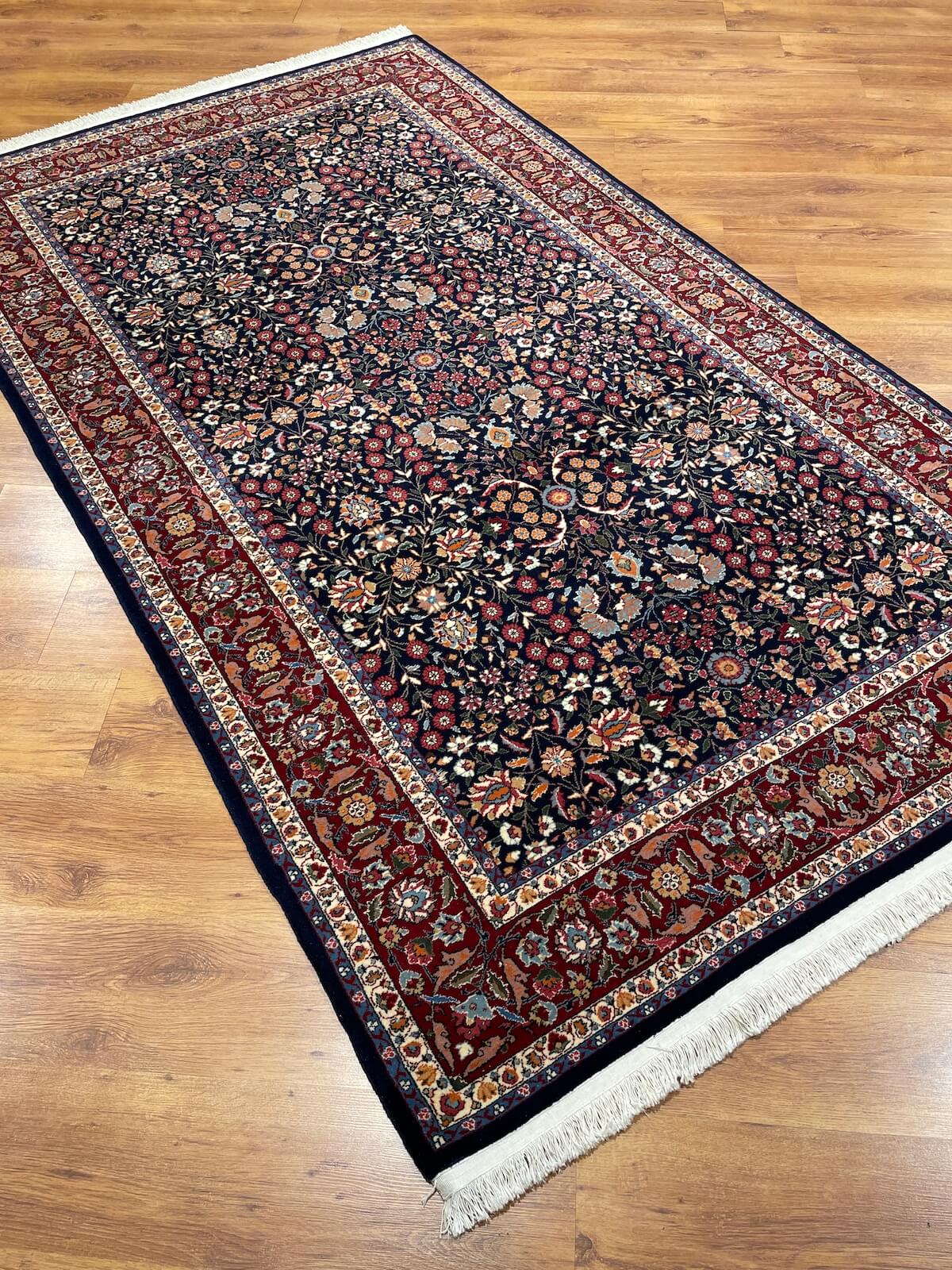 Hereke Yedidagin Cicegi Patterned Navy Handwoven Rug – 150X260 by Camel Carpet