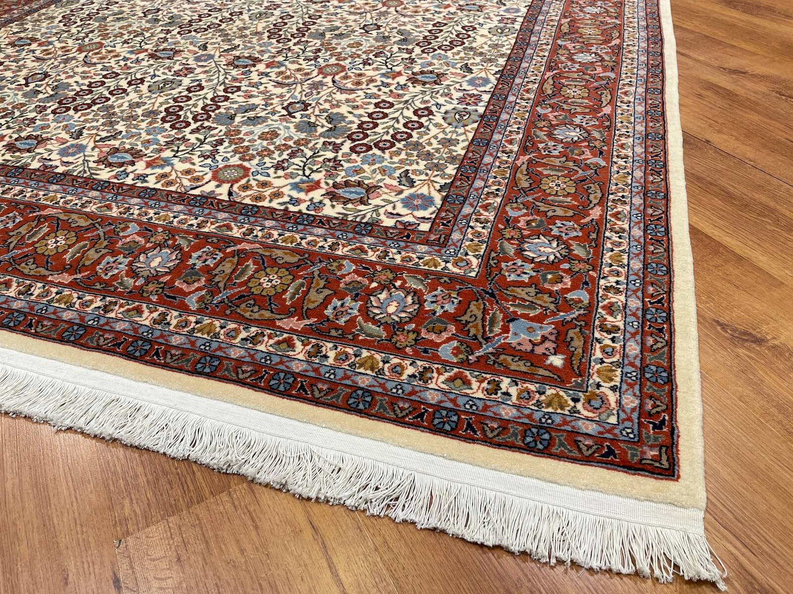 Hereke Yedidagin Cicegi Patterned Cream Handwoven Rug by Camel Carpet