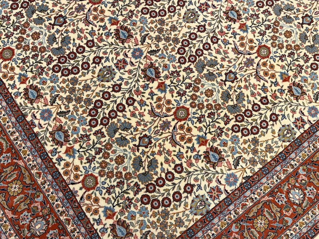 Hereke Yedidagin Cicegi Patterned Cream Handwoven Rug by Camel Carpet