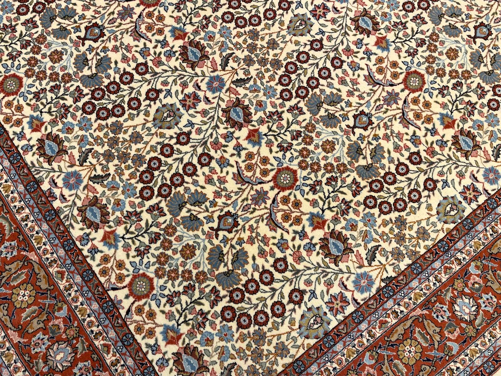 Hereke Yedidagin Cicegi Patterned Cream Handwoven Rug by Camel Carpet