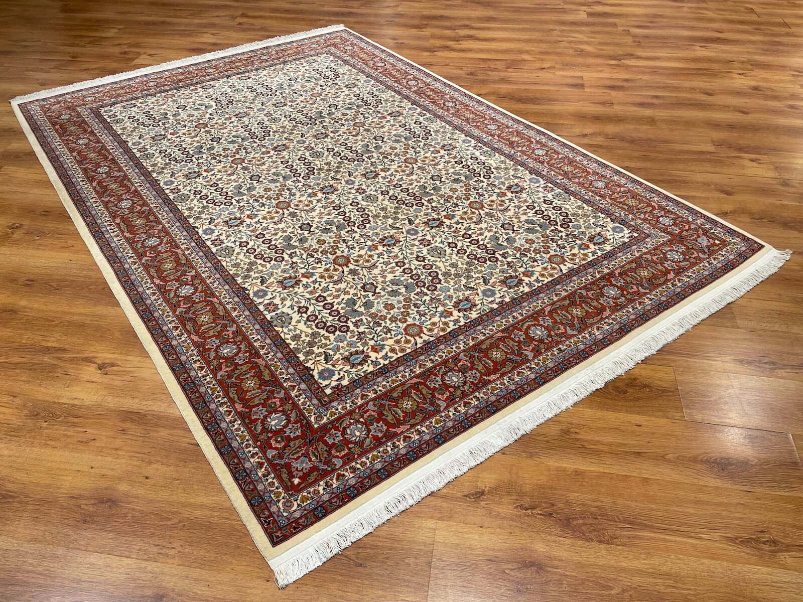 Hereke Yedidagin Cicegi Patterned Cream Handwoven Rug by Camel Carpet