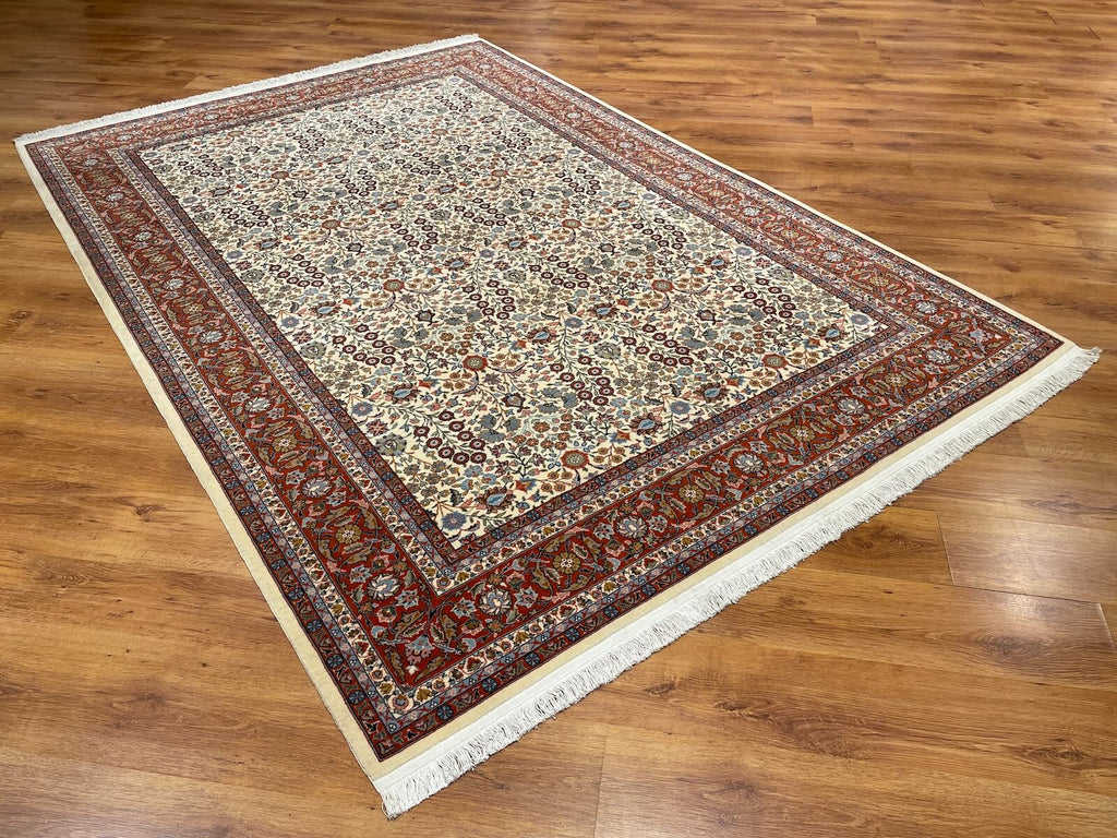Hereke Yedidagin Cicegi Patterned Cream Handwoven Rug by Camel Carpet