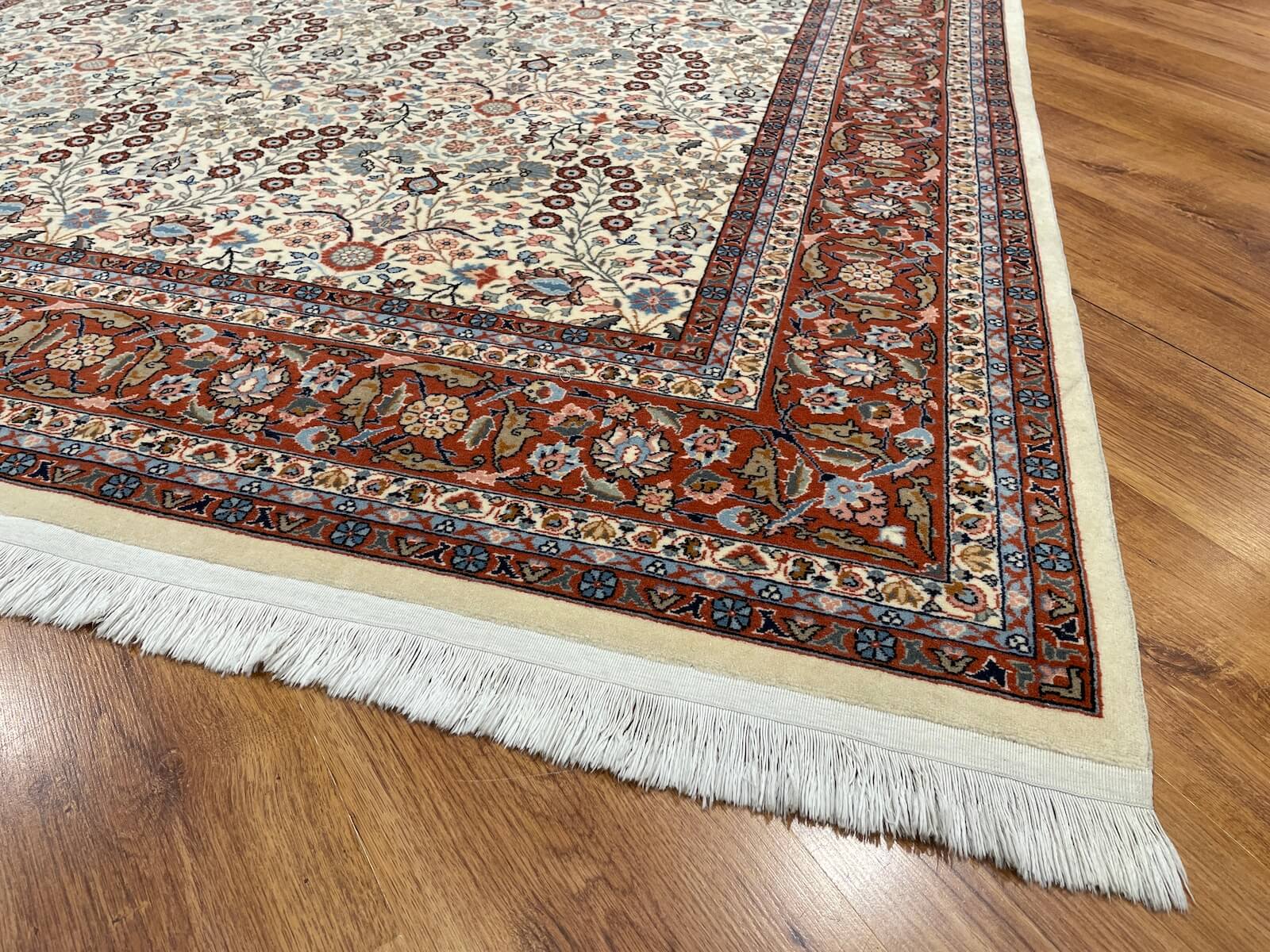 Hereke Yedidagin Cicegi Patterned Cream Handwoven Rug by Camel Carpet