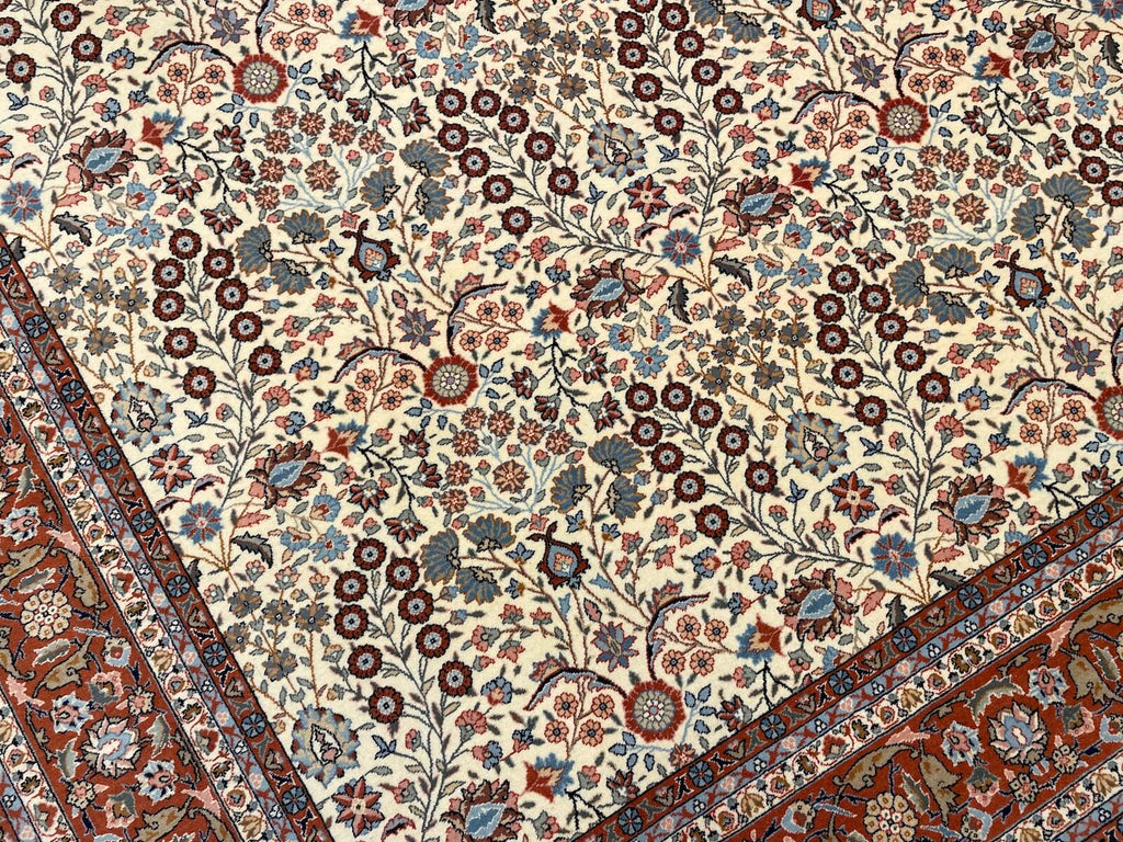 Hereke Yedidagin Cicegi Patterned Cream Handwoven Rug by Camel Carpet