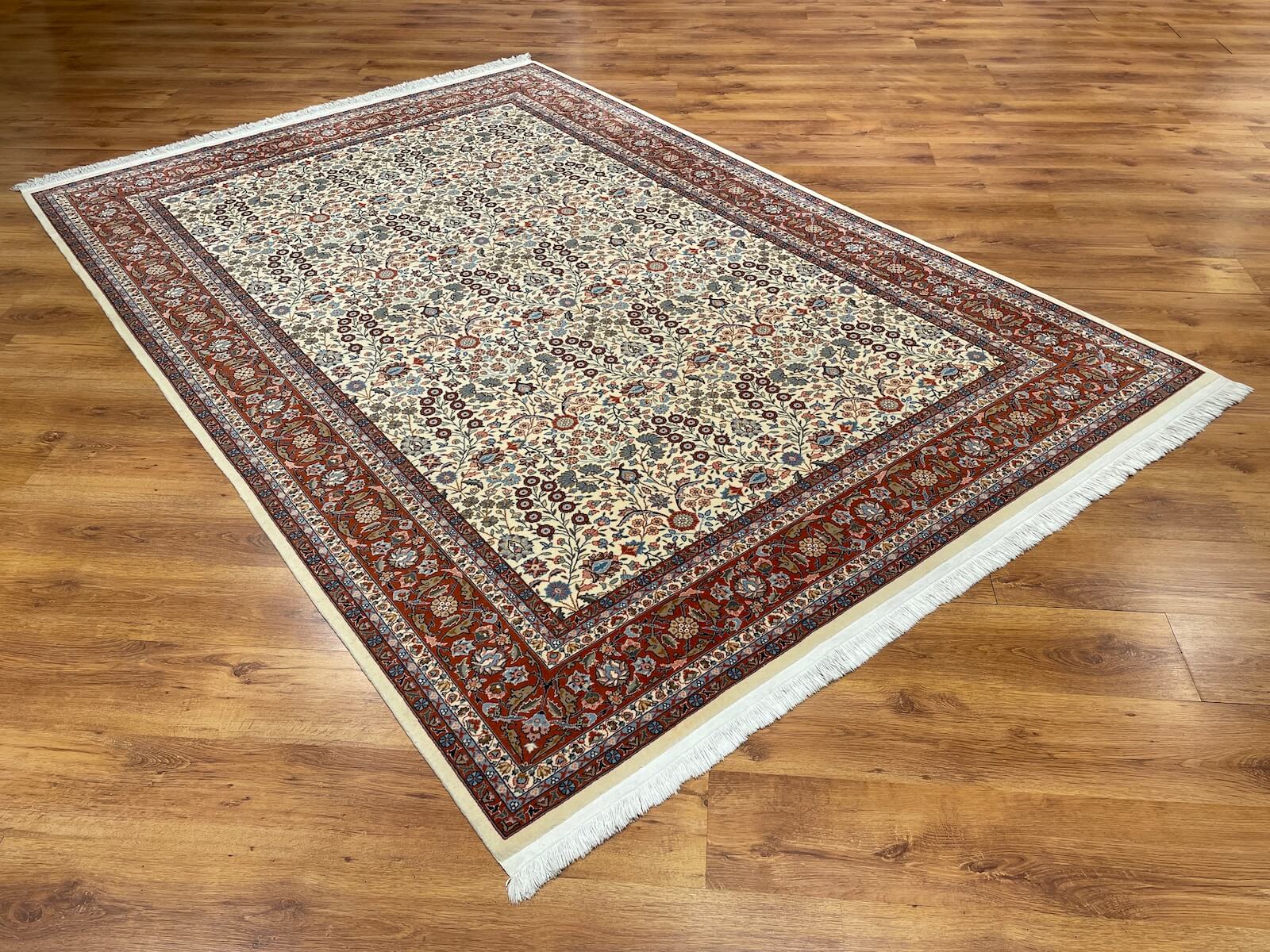 Hereke Yedidagin Cicegi Patterned Cream Handwoven Rug by Camel Carpet