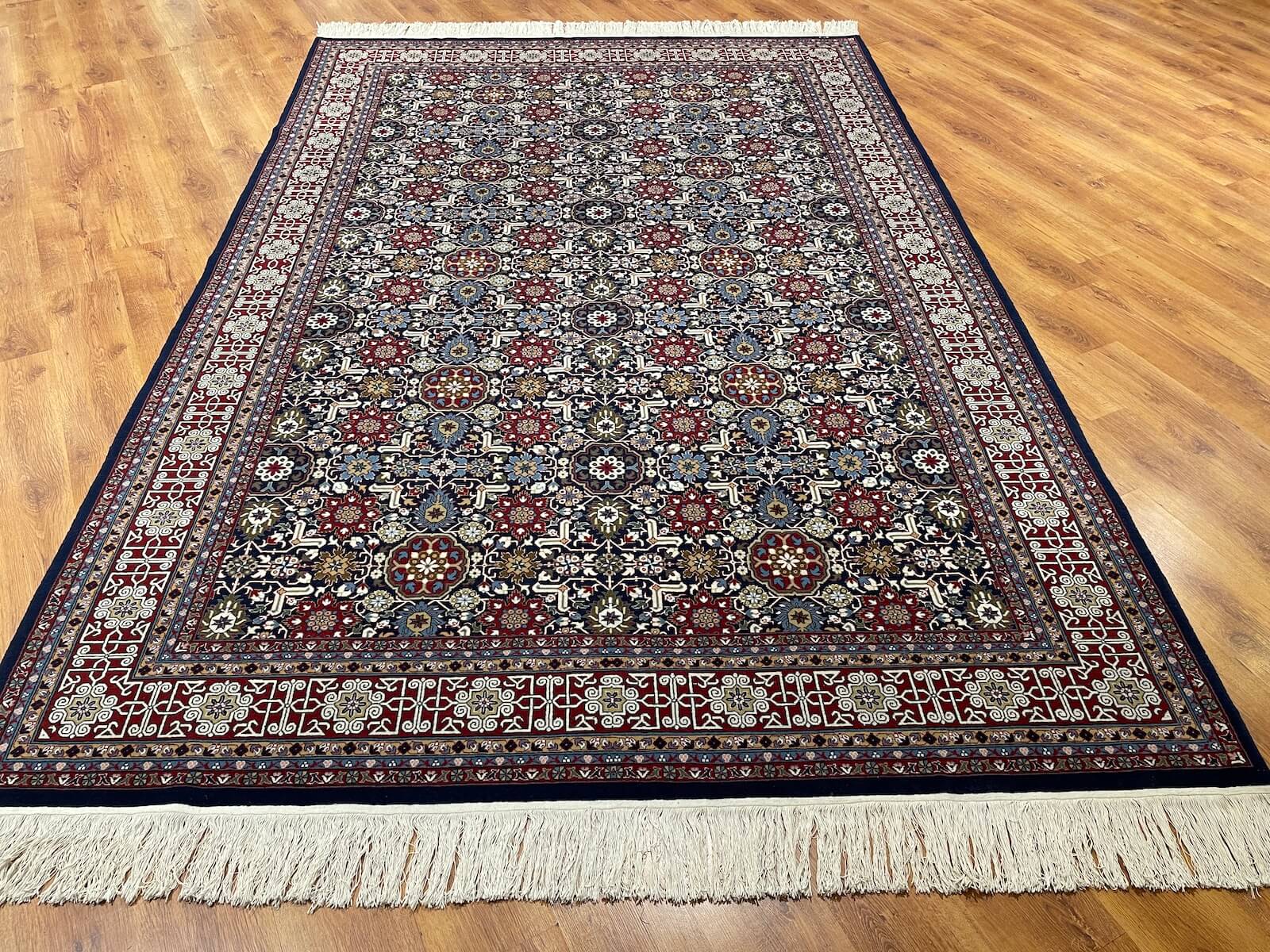 Hereke Kafkas Patterned Navy Handwoven Rug by Camel Carpet