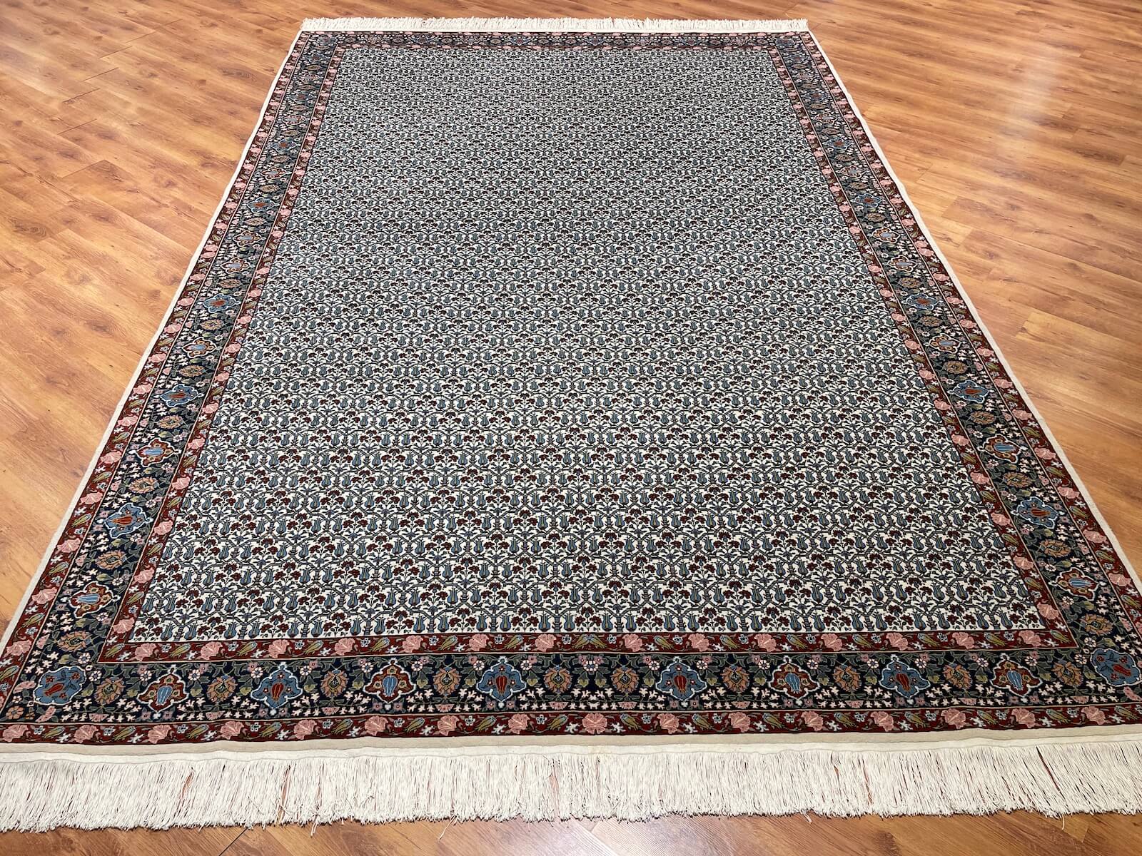 Hereke Lale Patterned Cream Handwoven Rug by Camel Carpet