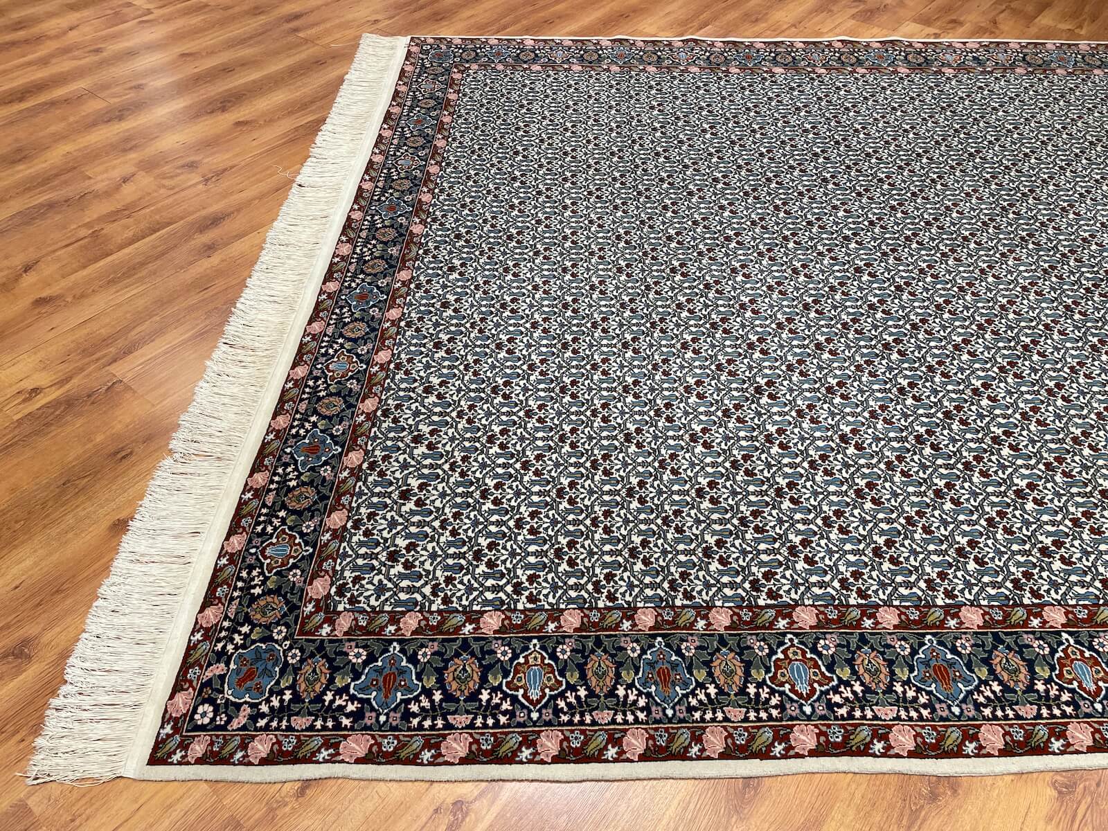 Hereke Lale Patterned Cream Handwoven Rug by Camel Carpet