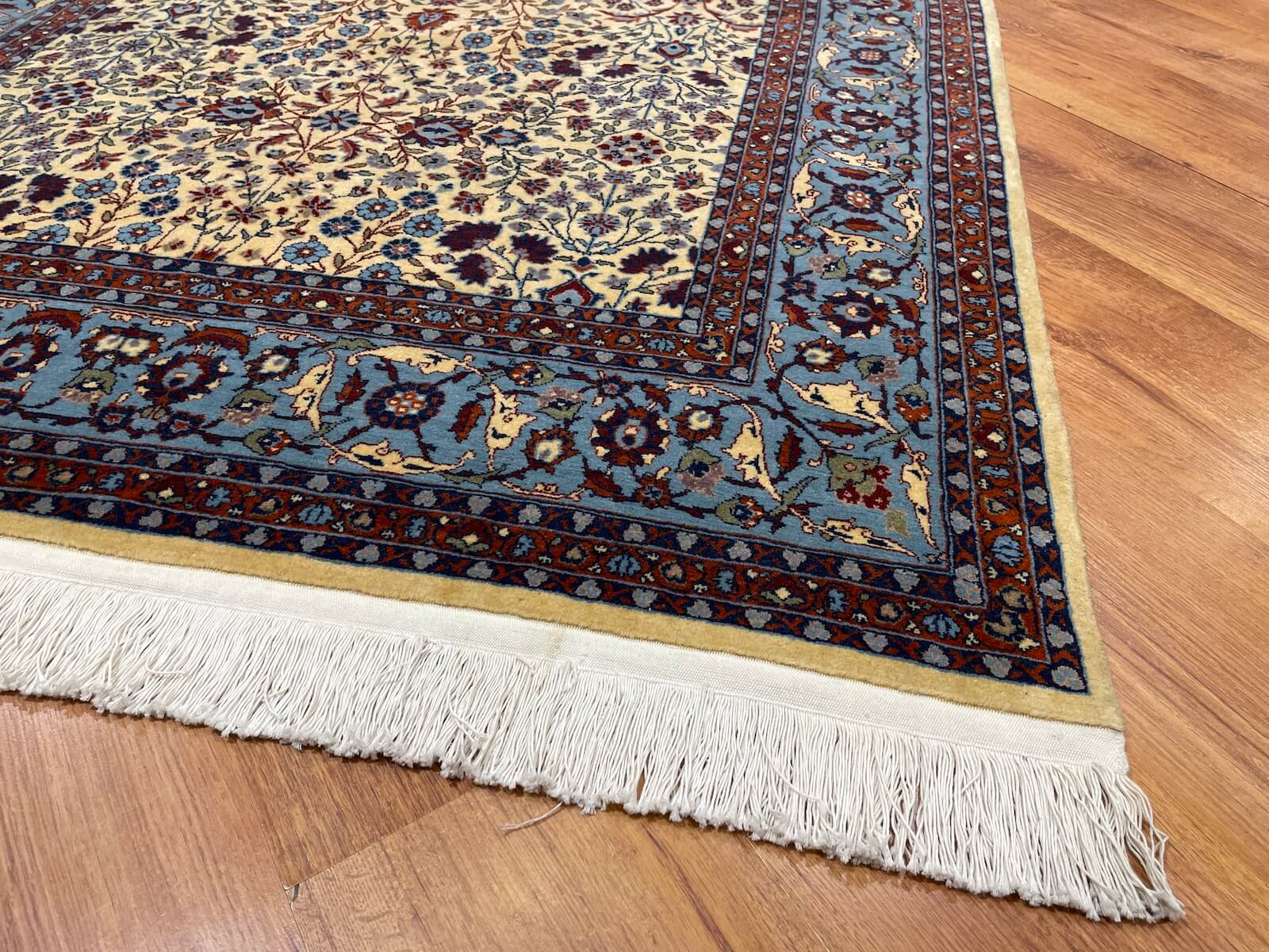 Hereke Yedidagin Cicegi Patterned Cream Handwoven Rug by Camel Carpet