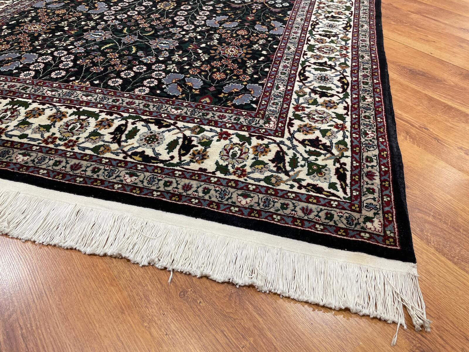 Hereke Yedidagin Cicegi Patterned Black Handwoven Rug by Camel Carpet