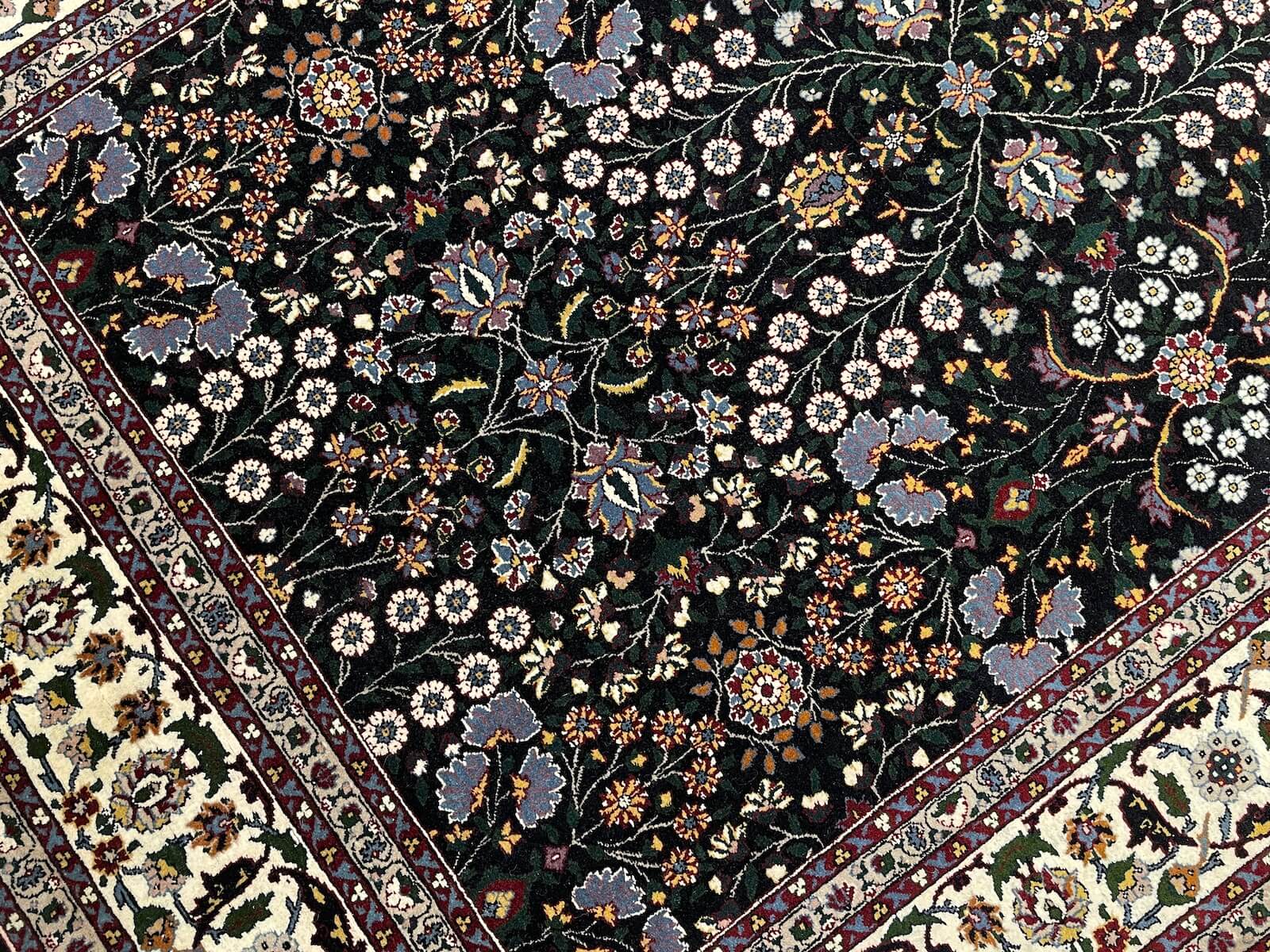 Hereke Yedidagin Cicegi Patterned Black Handwoven Rug by Camel Carpet