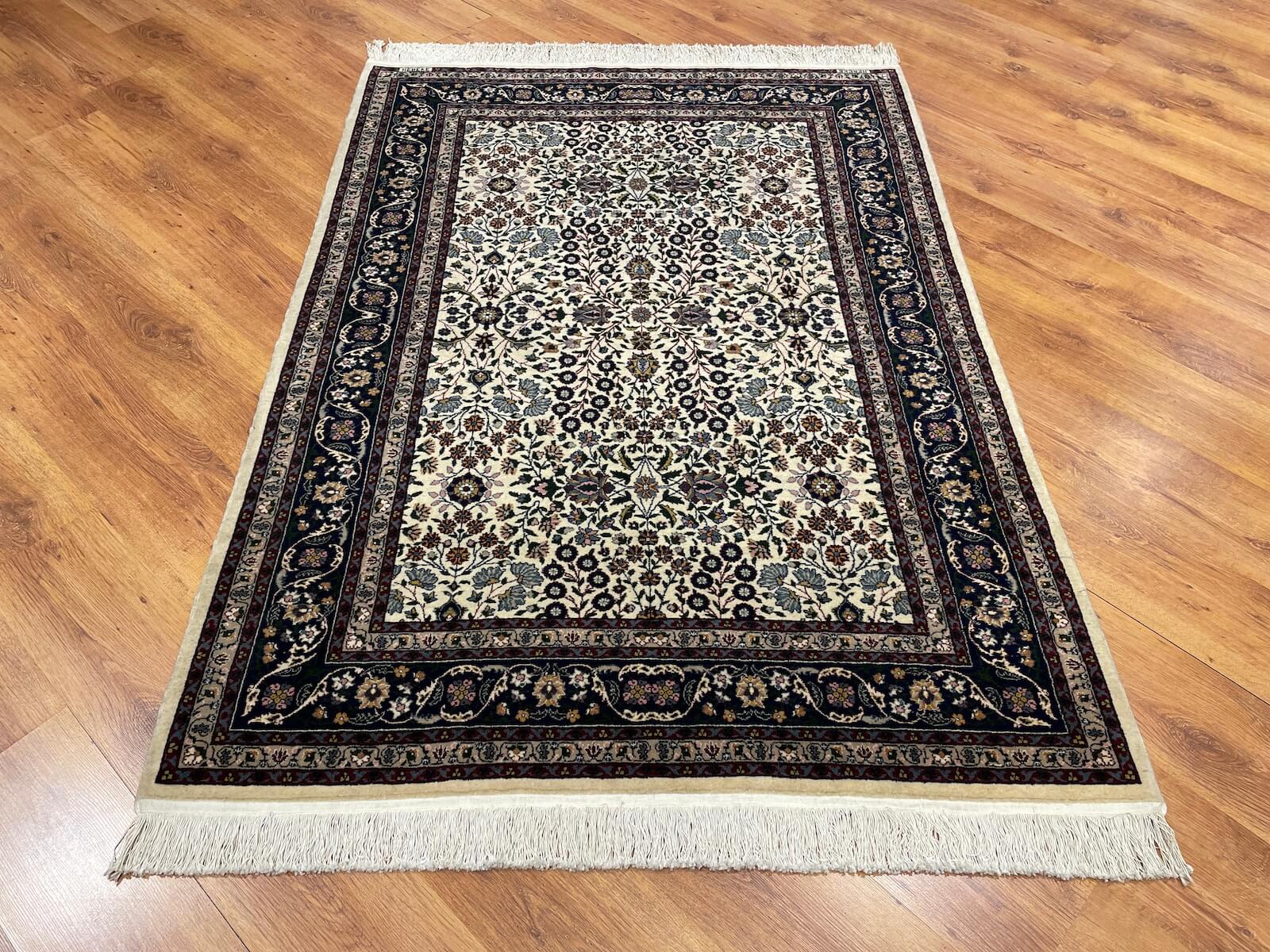 Hereke Yedidagin Cicegi Patterned Cream Handwoven Rug by Camel Carpet