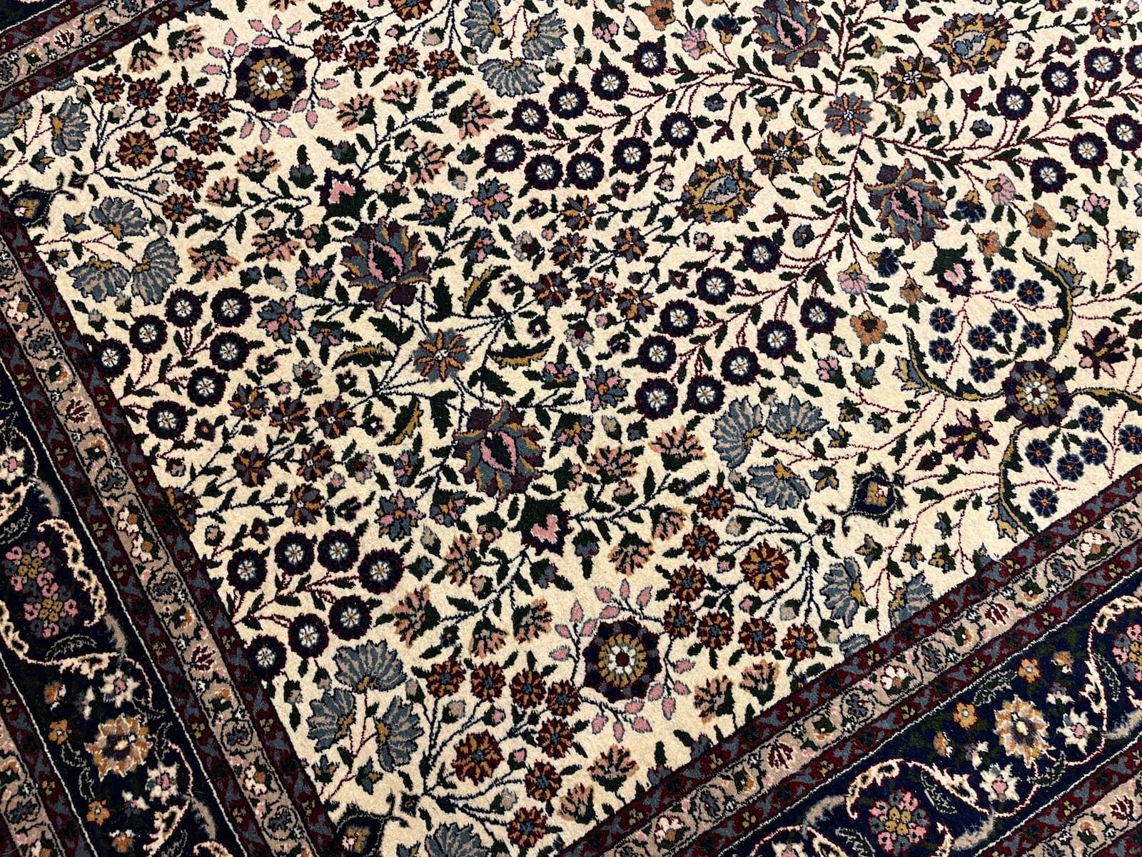 Hereke Yedidagin Cicegi Patterned Cream Handwoven Rug by Camel Carpet