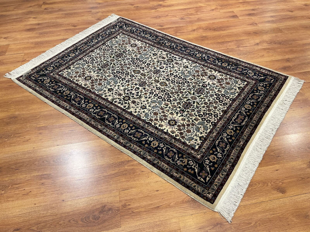 Hereke Yedidagin Cicegi Patterned Cream Handwoven Rug by Camel Carpet