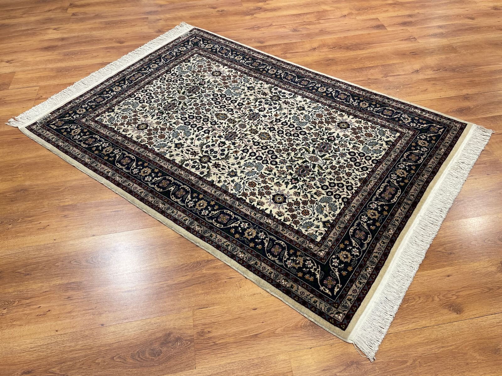 Hereke Yedidagin Cicegi Patterned Cream Handwoven Rug by Camel Carpet