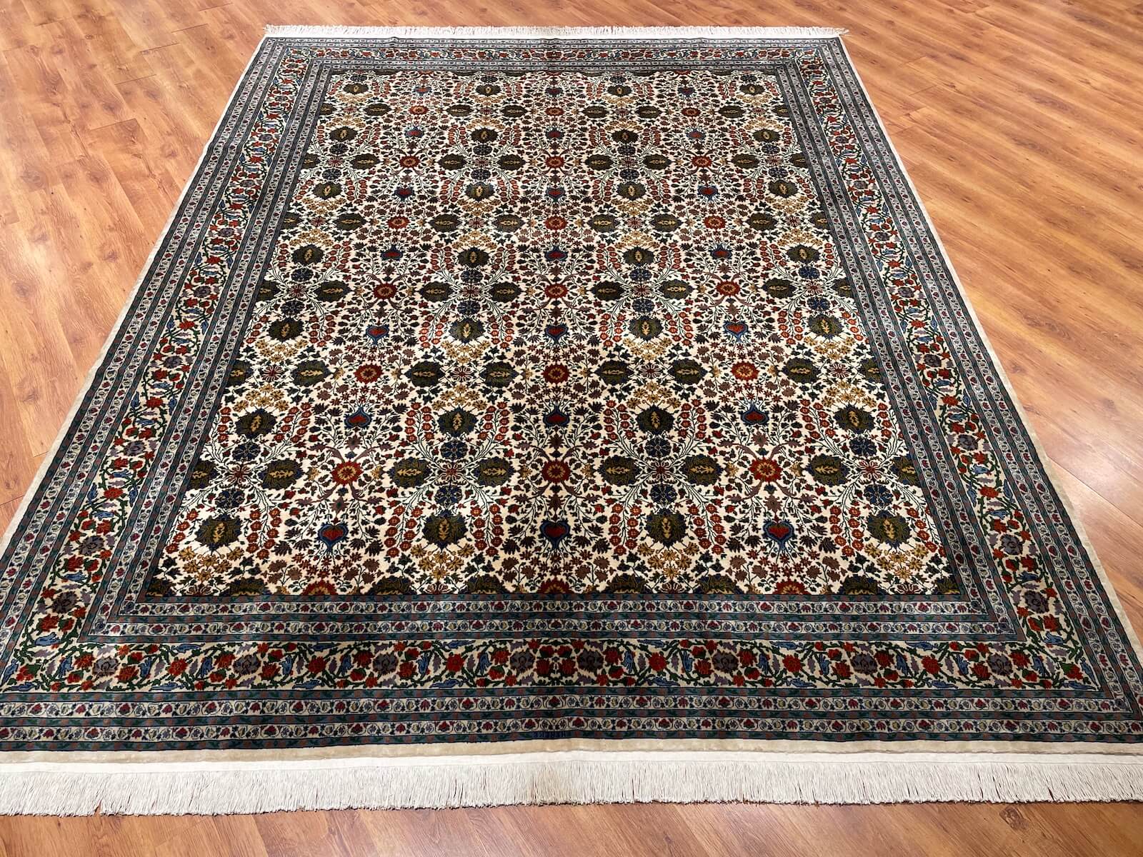Hereke Yedidagin Cicegi Patterned Cream Handwoven Rug by Camel Carpet