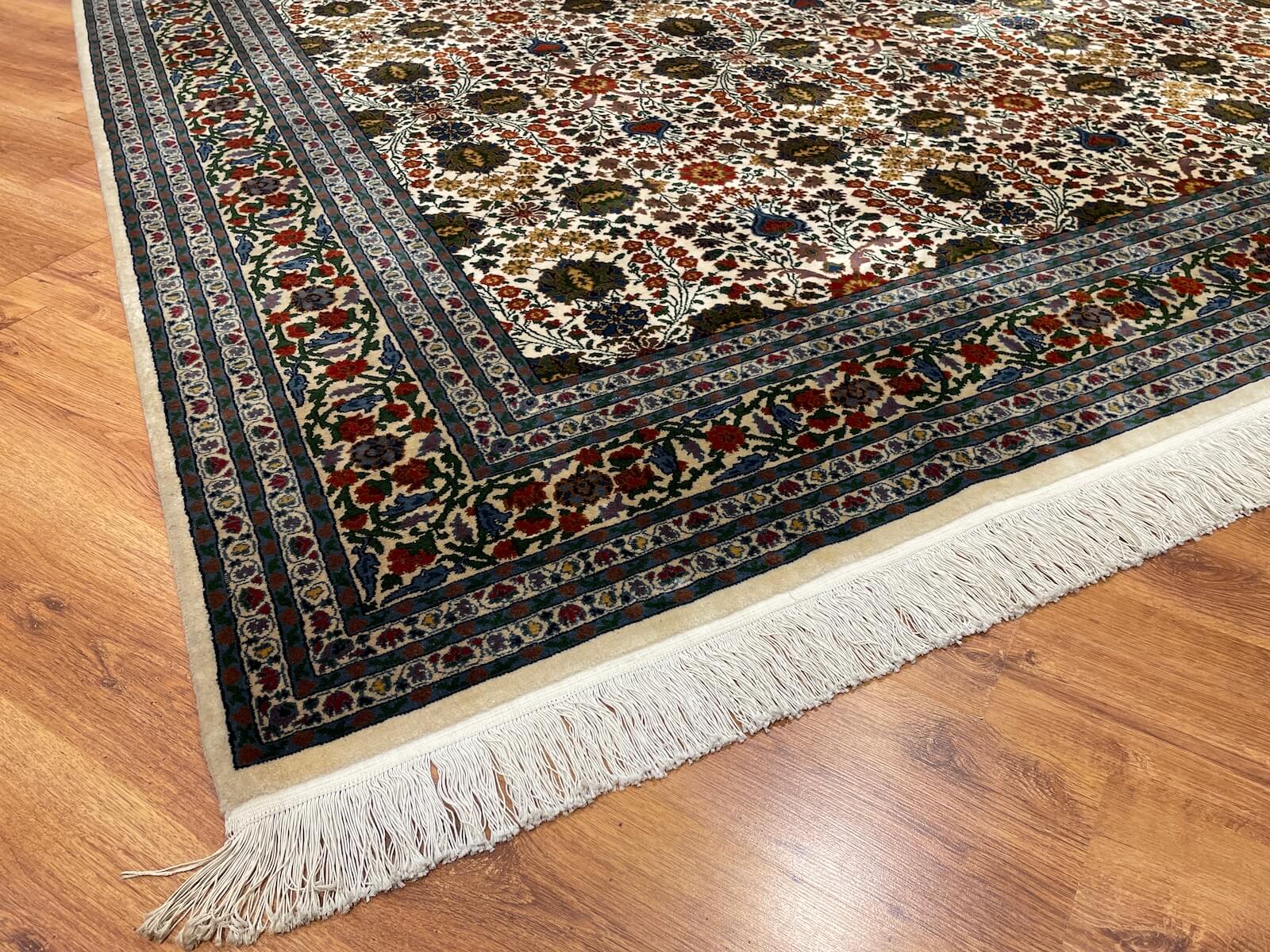 Hereke Yedidagin Cicegi Patterned Cream Handwoven Rug by Camel Carpet