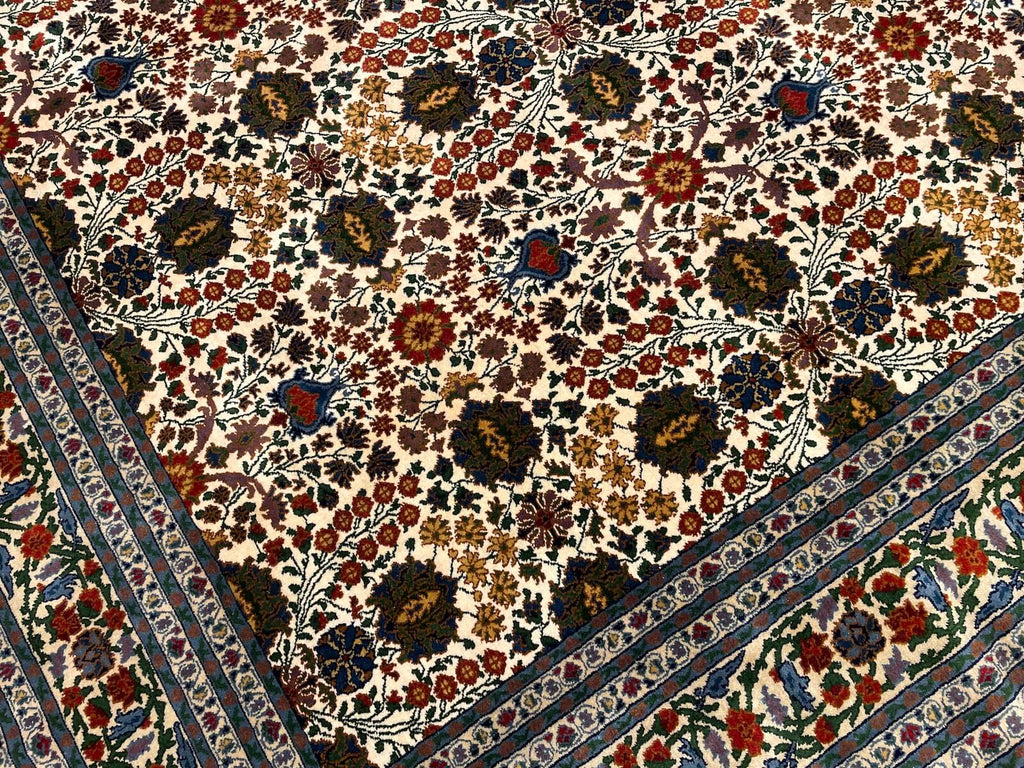 Hereke Yedidagin Cicegi Patterned Cream Handwoven Rug by Camel Carpet