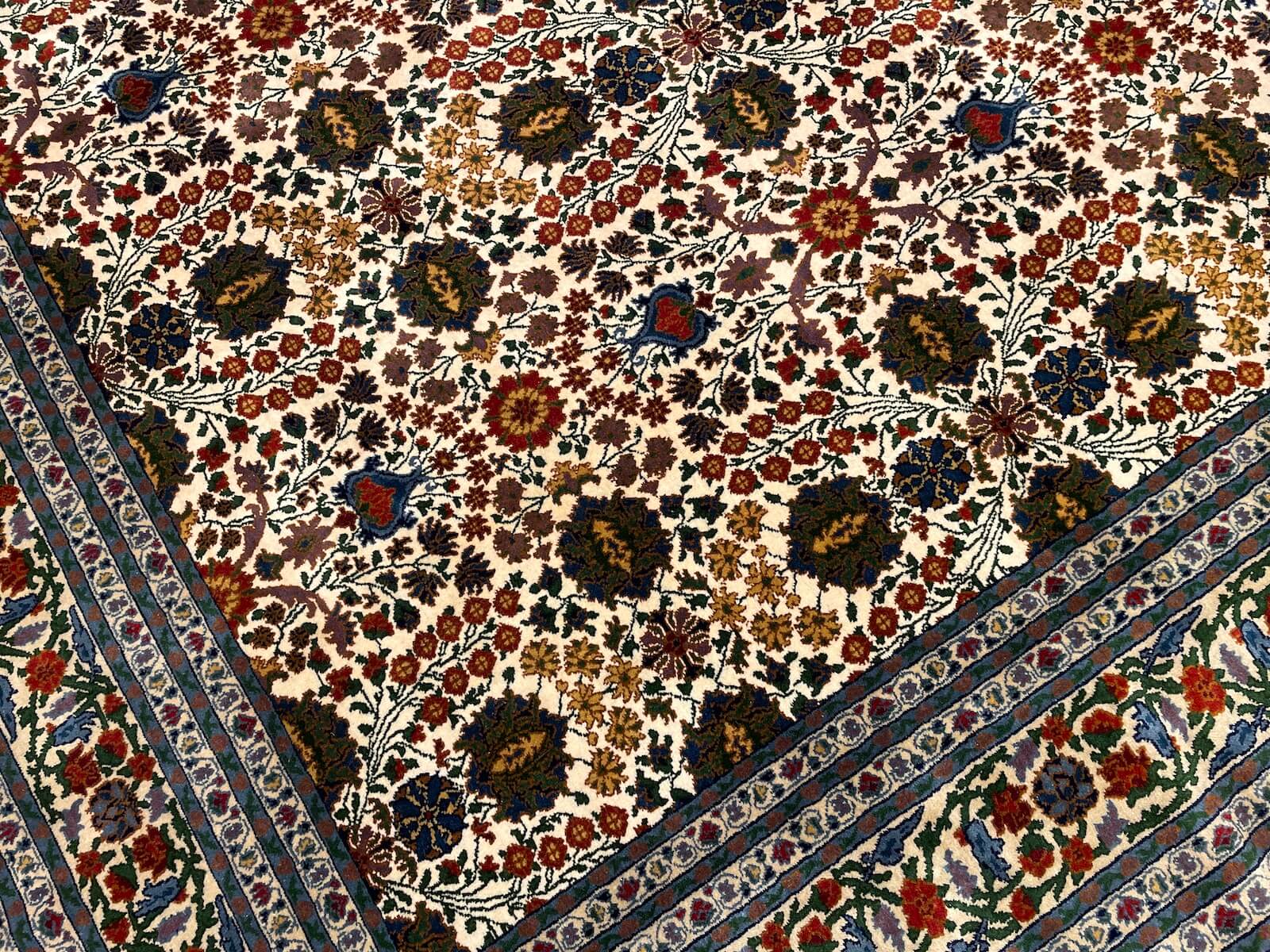 Hereke Yedidagin Cicegi Patterned Cream Handwoven Rug by Camel Carpet
