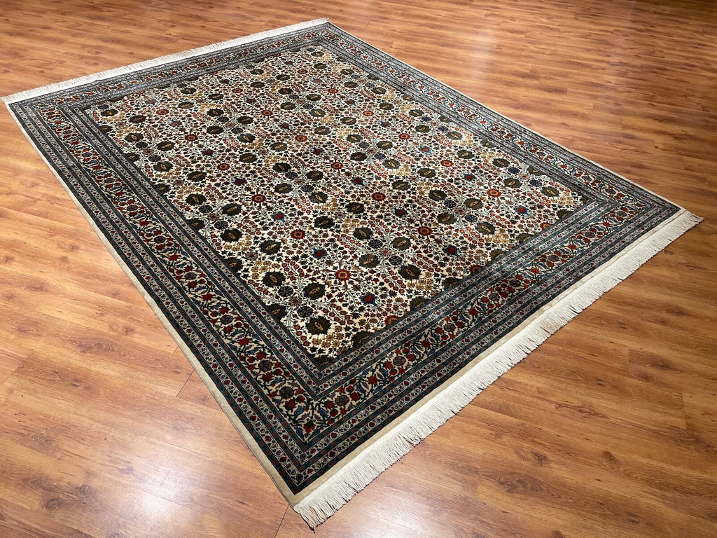 Hereke Yedidagin Cicegi Patterned Cream Handwoven Rug by Camel Carpet