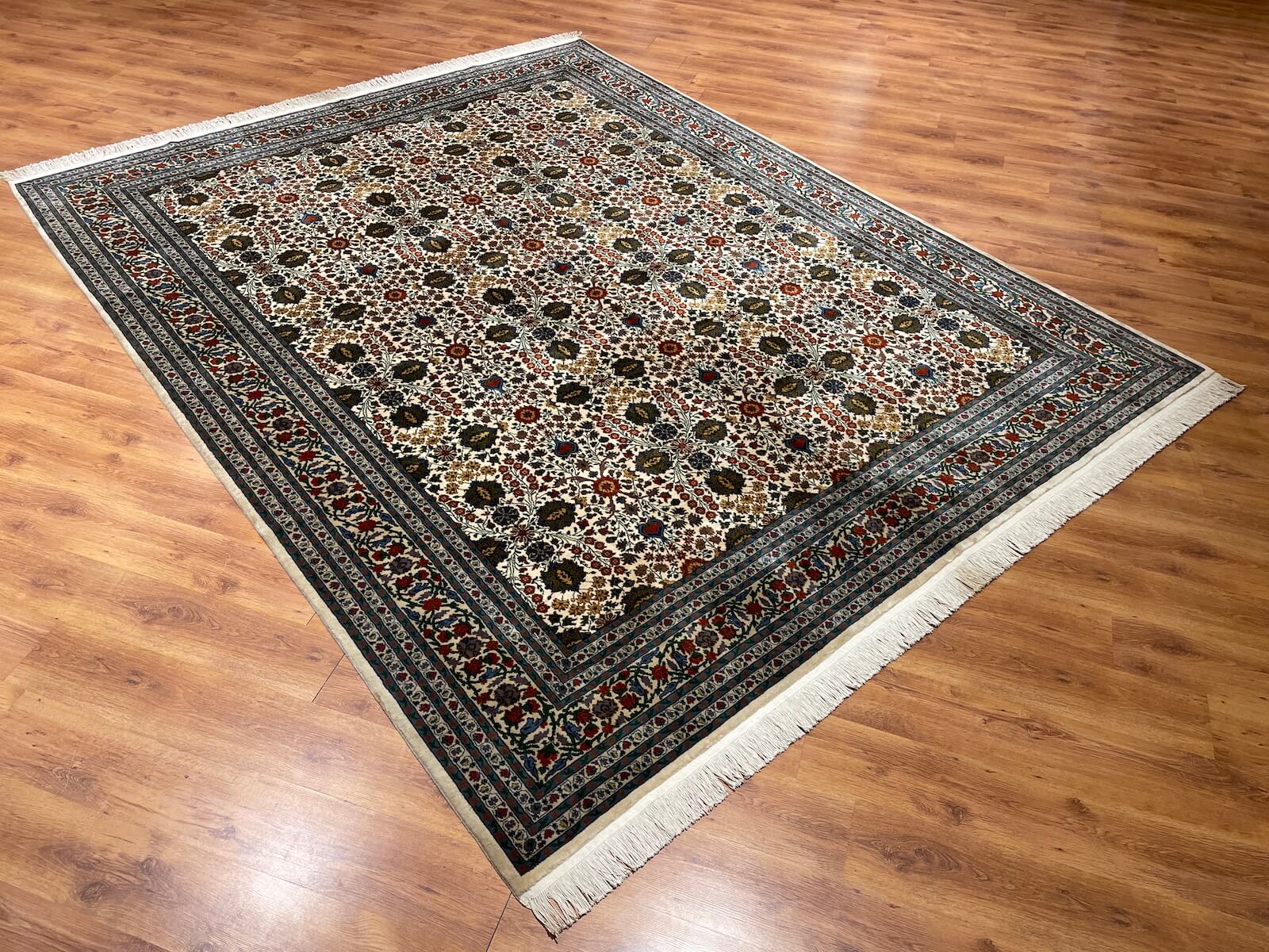 Hereke Yedidagin Cicegi Patterned Cream Handwoven Rug by Camel Carpet