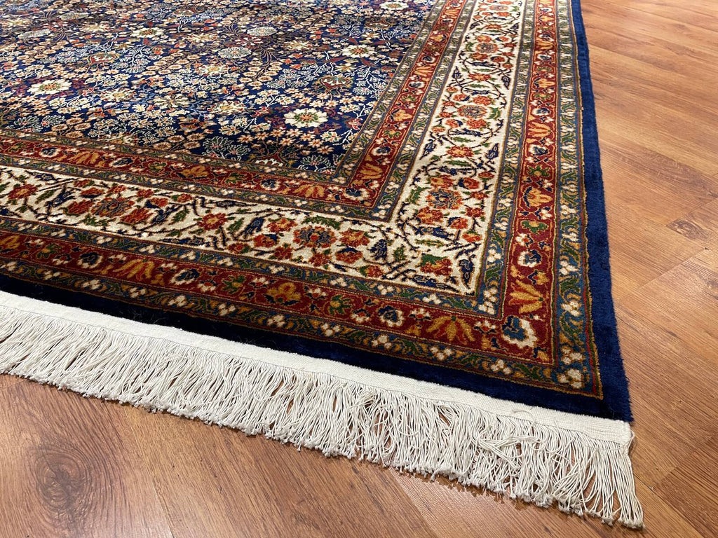 Hereke Yedidagin Cicegi Patterned Navy Handwoven Rug by Camel Carpet