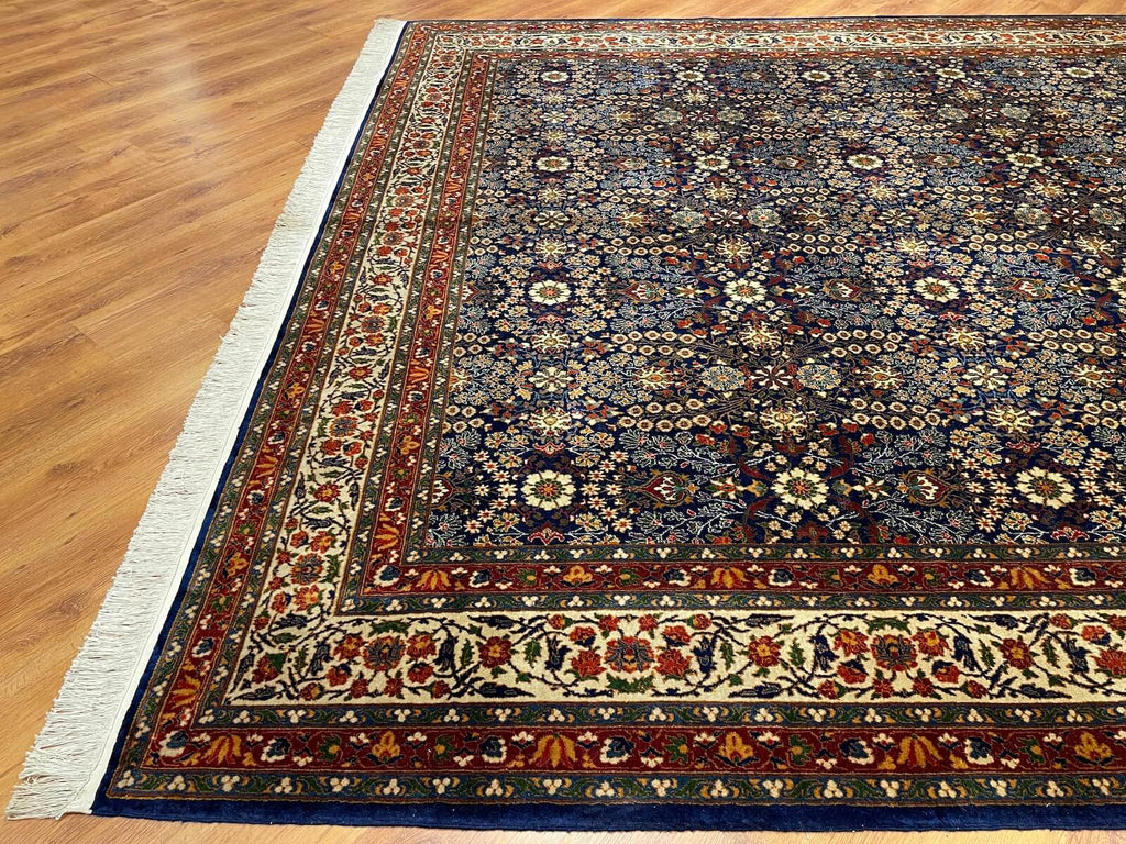 Hereke Yedidagin Cicegi Patterned Navy Handwoven Rug by Camel Carpet