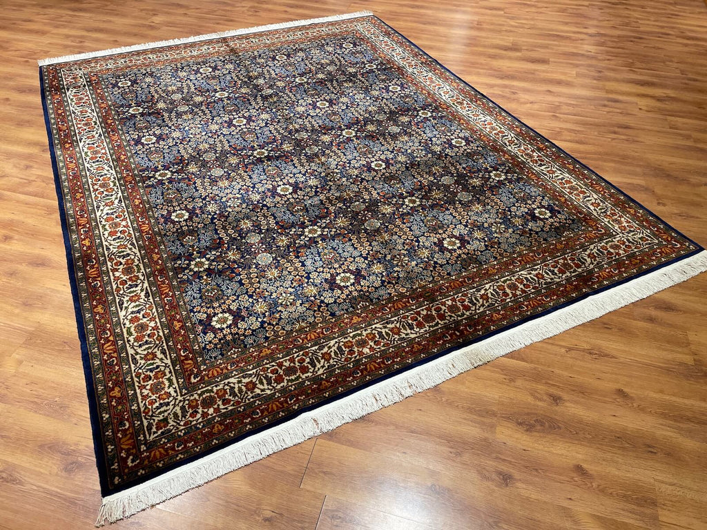 Hereke Yedidagin Cicegi Patterned Navy Handwoven Rug by Camel Carpet