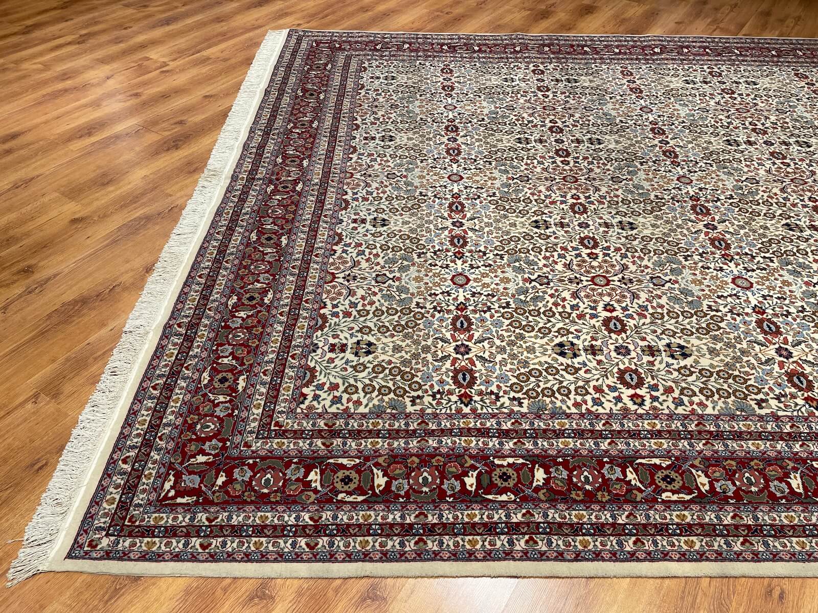 Hereke Yedidagin Cicegi Patterned Cream Handwoven Rug by Camel Carpet