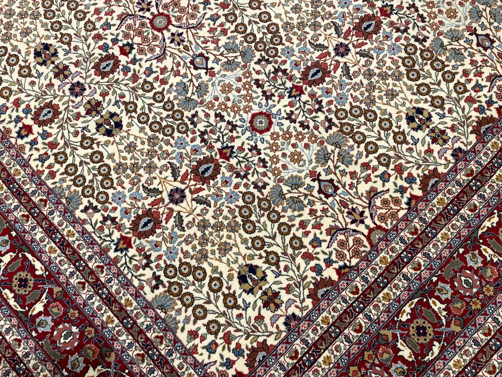 Hereke Yedidagin Cicegi Patterned Cream Handwoven Rug by Camel Carpet