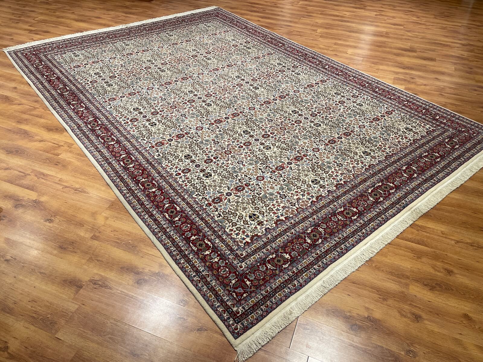 Hereke Yedidagin Cicegi Patterned Cream Handwoven Rug by Camel Carpet