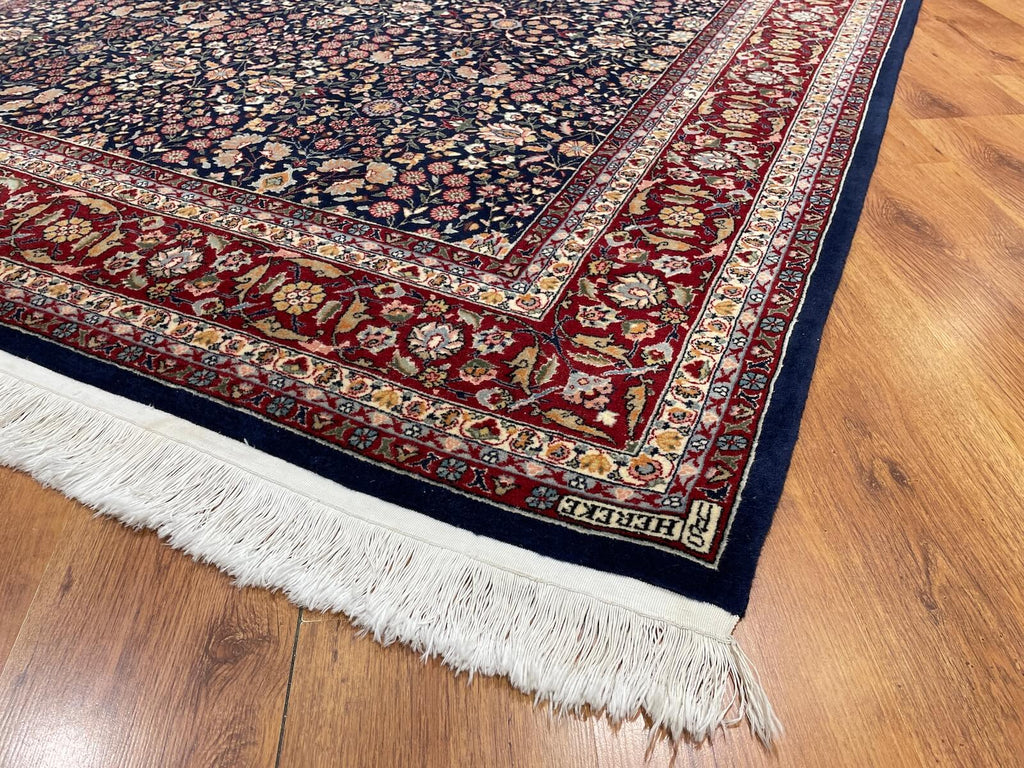 Hereke Yedidagin Cicegi Patterned Navy Handwoven Rug by Camel Carpet